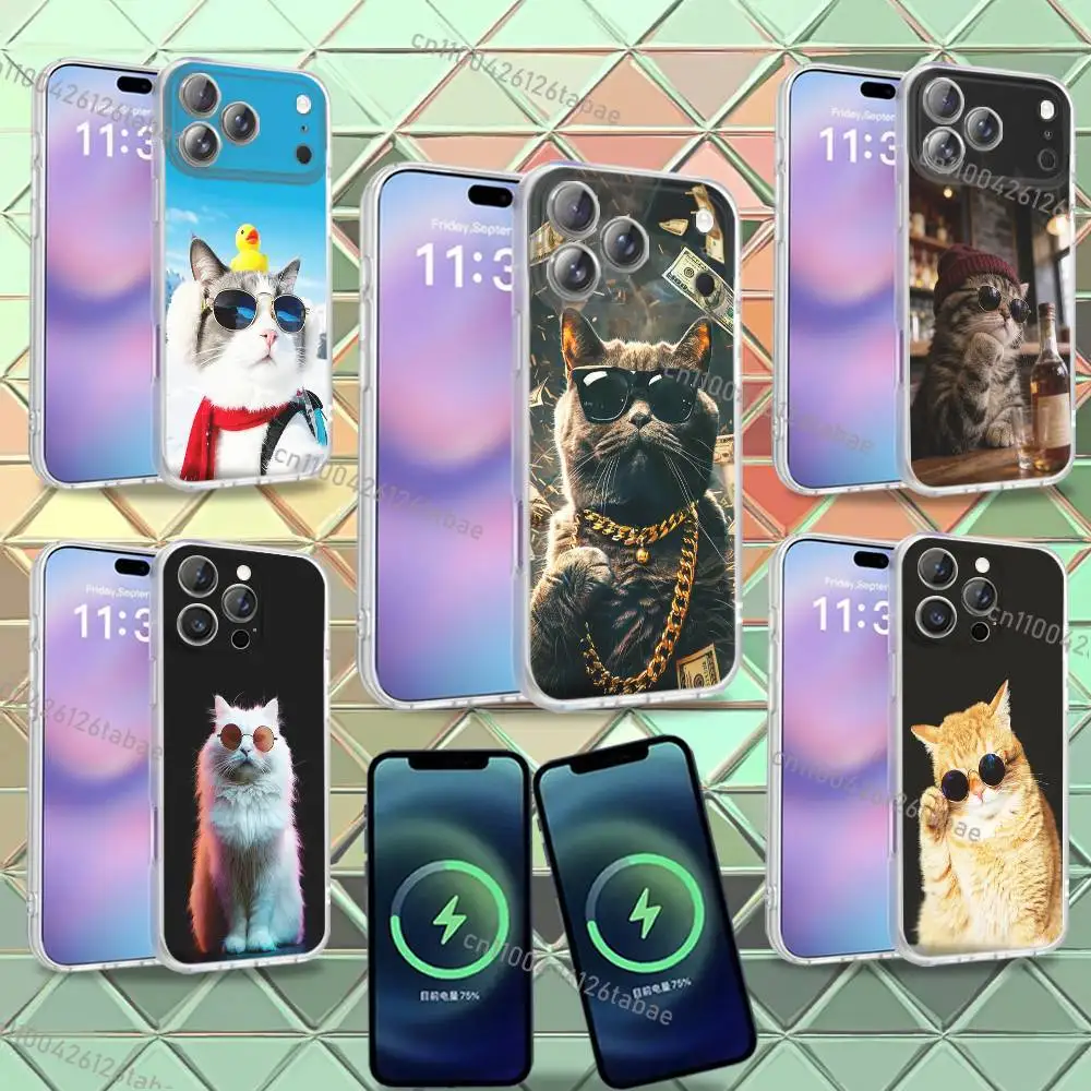 Cool Cat with Glasses Phone Case For iPhone 16,14,11,17,13,15,12,Air,Plus,Pro,Max,E,Mini Frosted for MagSafe Magnetic Wireless
