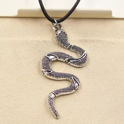 New Fashion Tibetan Silver Color Pendant Snake Necklace Choker Charm Black Leather Cord Factory Price Handmade Jewelry
