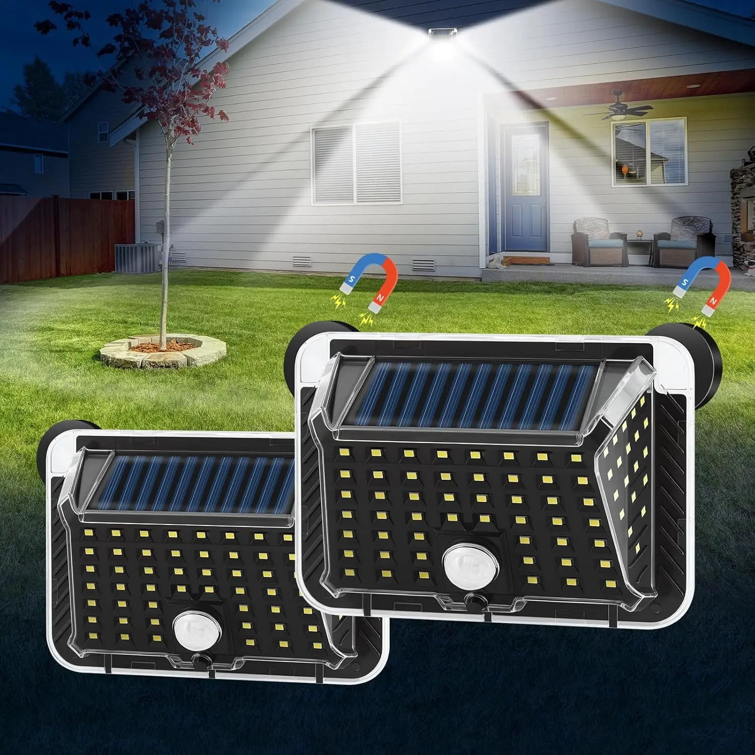 

Magnetic Solar Lights Outdoor, 90 LED 270° Motion Sensor IP65 Waterproof for Yard Garden Patio