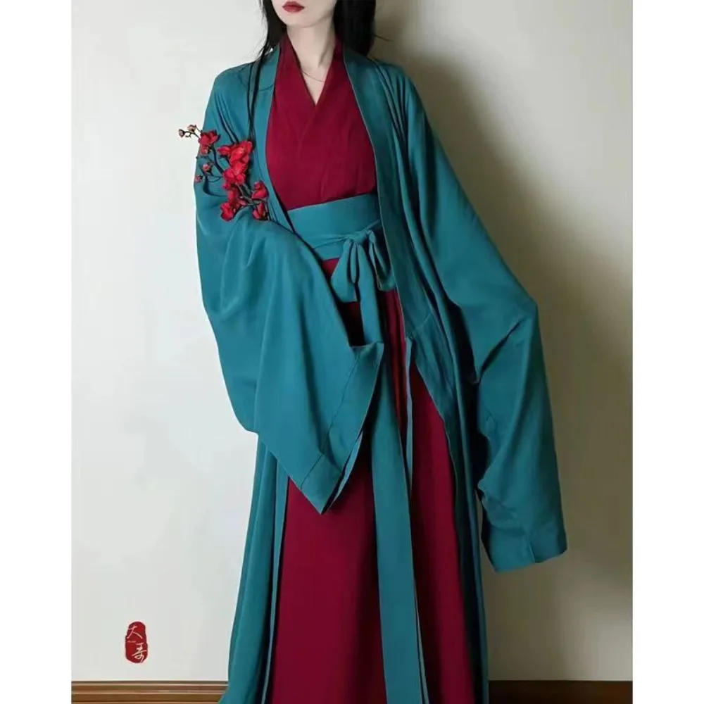 Vestido Hanfu chino para mujer, traje de Cosplay tradicional antiguo, vestido de la dinastía Song, vestido Hanfu verde y rojo, bata Chinoise, 2023