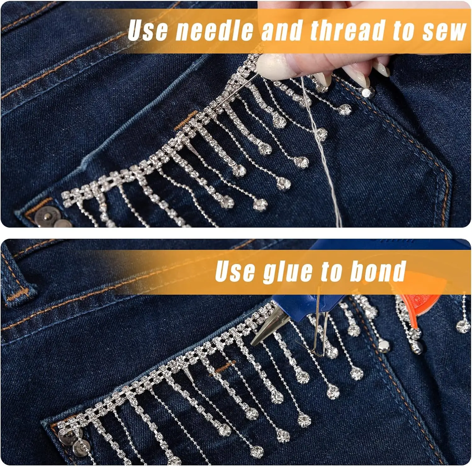 10Yards Rhinestone Trim Fringe Irregular Tassel Chain Diamond Crystal Clothing Bag DIY Wedding Decoration Gift Rhinestone Ribbon