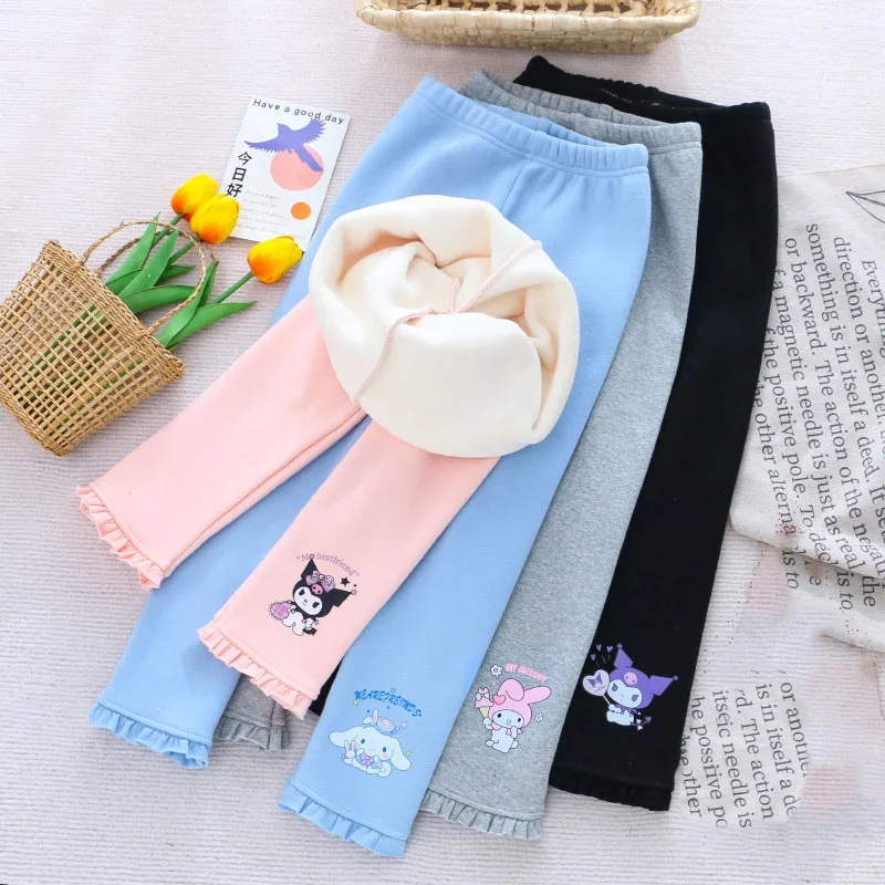 

Cute Sanrio Children's Bottom Pants Kuromi Accessories Kawaii Anime Figuret Winter Clothing Stretch Padded Long Pants New Style