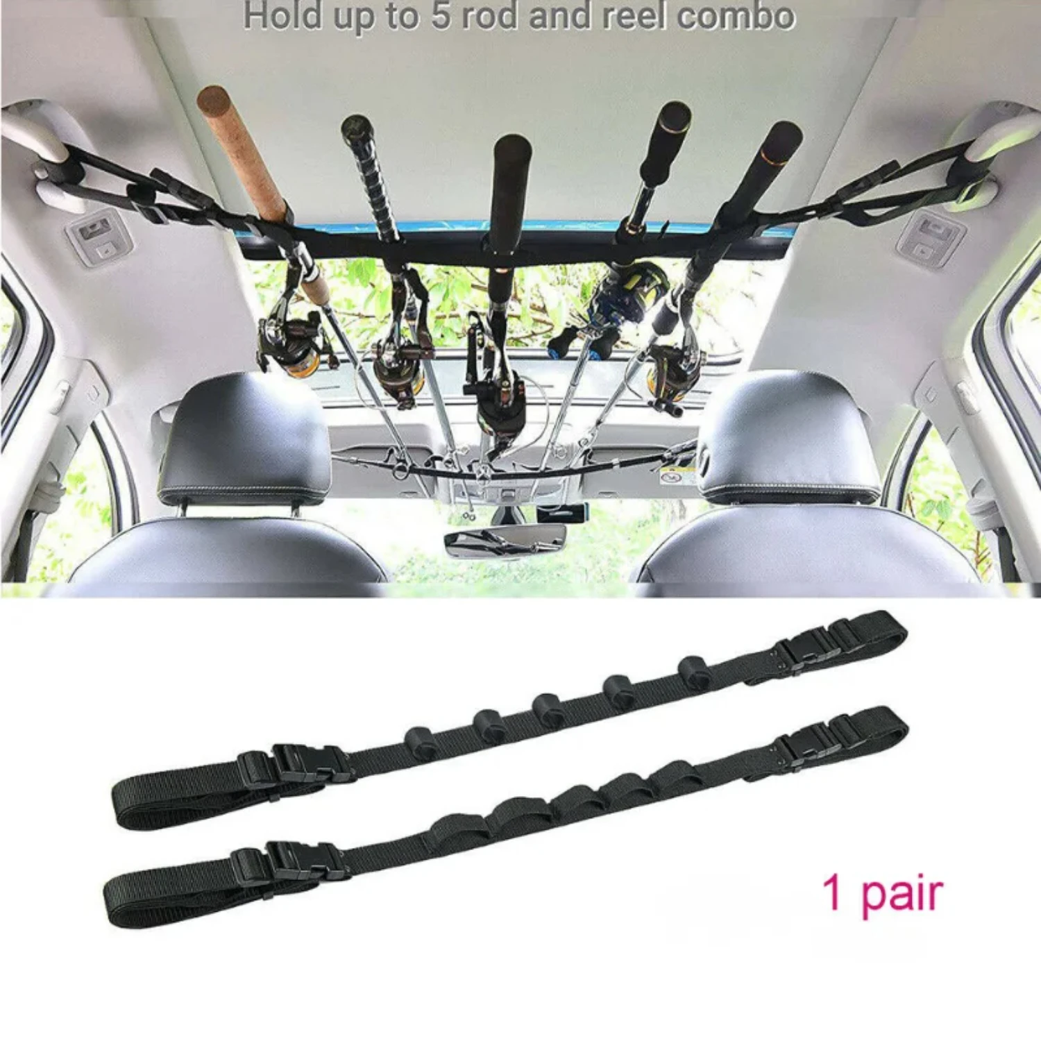 New Convenient and Durable Adjustable Set of 2pcs Sturdy Vehicle Fishing Rod Rack Holders - Convenient Rest Belt Carrier Include