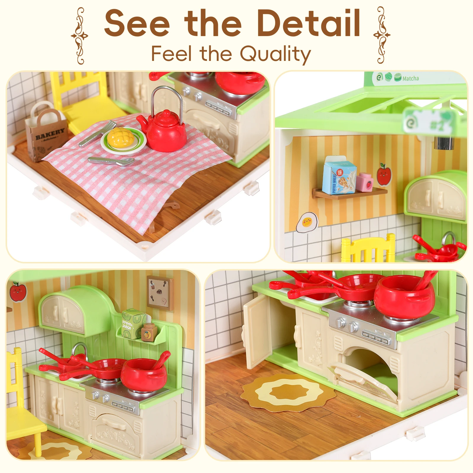 DIY miniatuur huisspeelset, speelhuisspeelgoed voor jongens en meisjes, huisscènespeelgoed, geschikt voor kinderen van 345678, meeslepend E