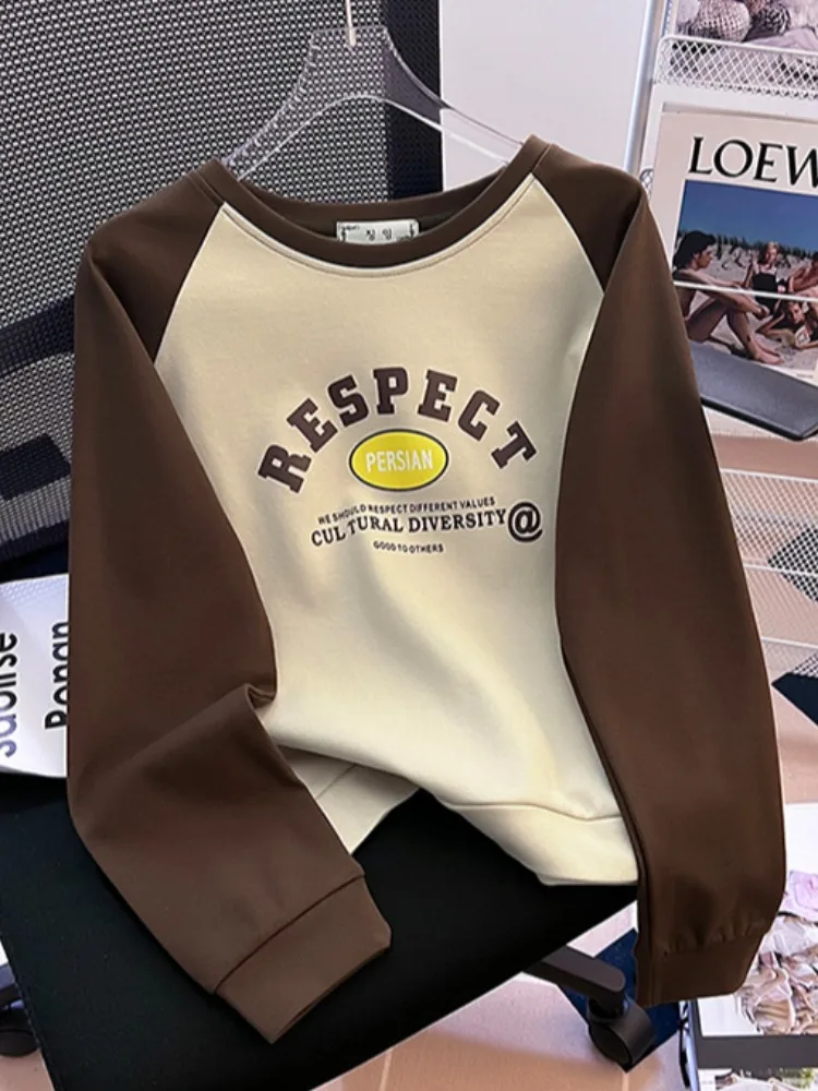 

Pure Cotton Long Sve Hoodie Women's Spring Autumn Loose Fit Color Blo Design Comfortable round Ne Top