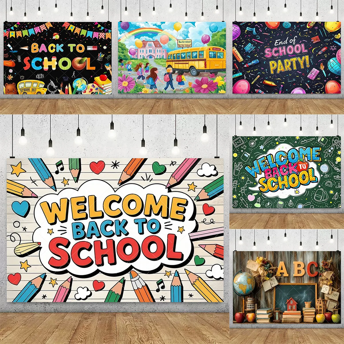 

Back to school season welcome back to school Party Decor Backdrop Blackboard Colored Pencil school Sctivity Prop Backdrop board.