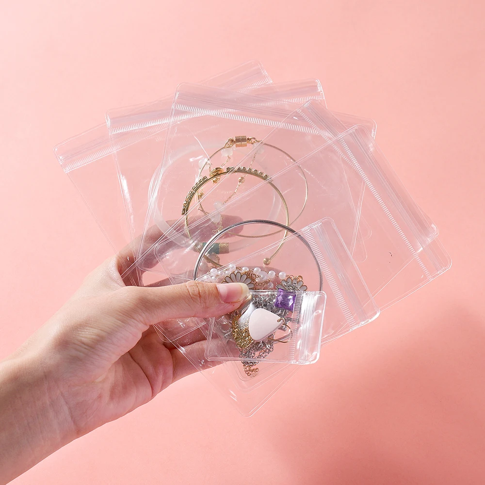 20-50 pezzi sacchetto di immagazzinaggio di gioielli in PVC trasparente per orecchini collana borse antiossidanti orecchini sacchetti di imballaggio organizzatore di gioielli
