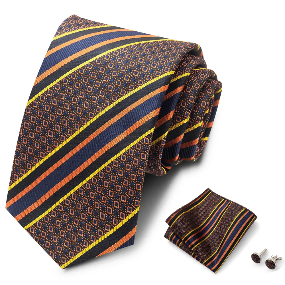 Luxusmarke, 8 cm, Krawatten-Einschubtaschentücher und Manschettenknöpfe-Set für Herren, goldenes Paisley-Muster, Geburtstagsgeschenk, Krawatten- und Anzugaccessoires, passend für Partys. – Detail 34