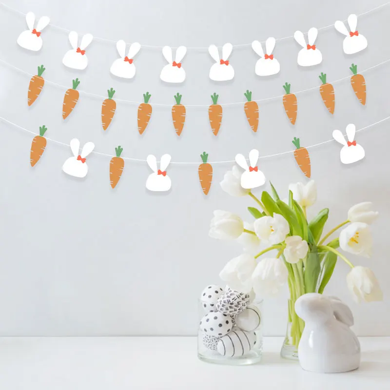 

Easter Banner Carrot Bunny Banner with String Holiday Garland Hanging Decor for Home Holiday Party