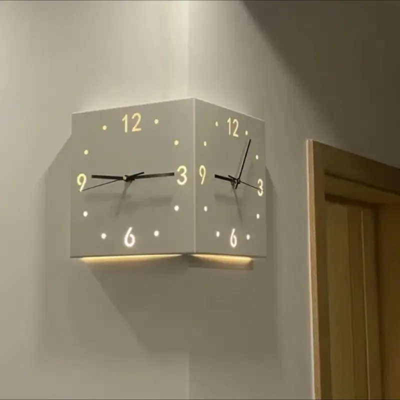 

Home corner double-sided wall clock living room creative simple LED perforation-free fashion clock