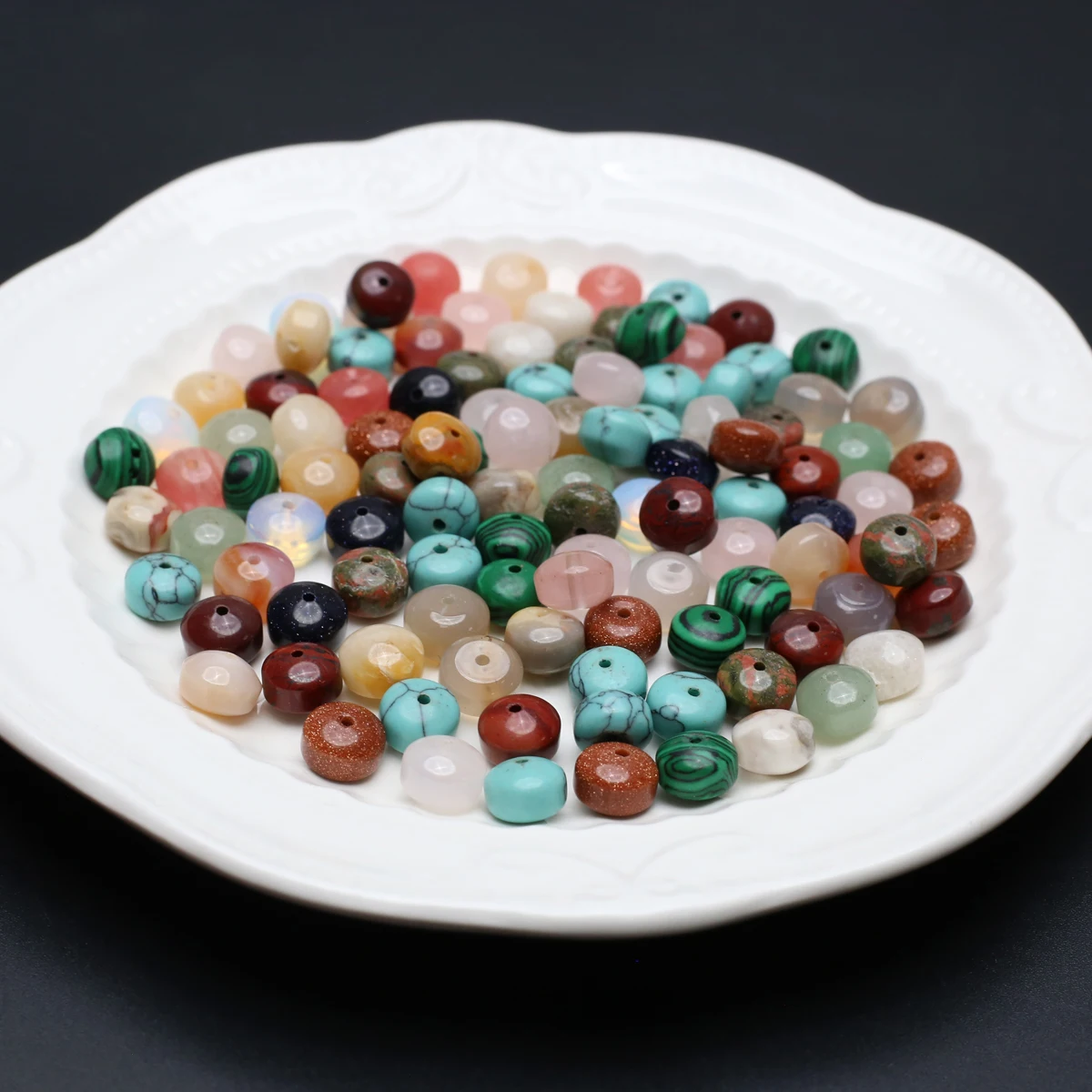 100PCS Wholesale Charm Natural Stone Sodalite Rose Quartz Tiger Eye Loose Spacing Beaded Jewelry Making DIY Necklace Bracelet