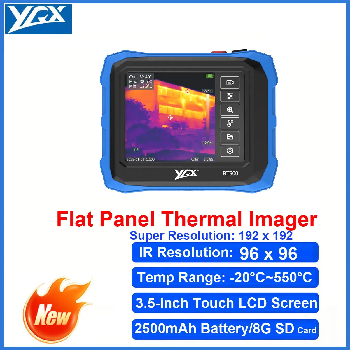 BT900 Portable Thermal Imaging Camera 3.5-inch Touch LCD Screen 192x192 Infrared Thermal Imager High Low Temp Track 8G SD Memory