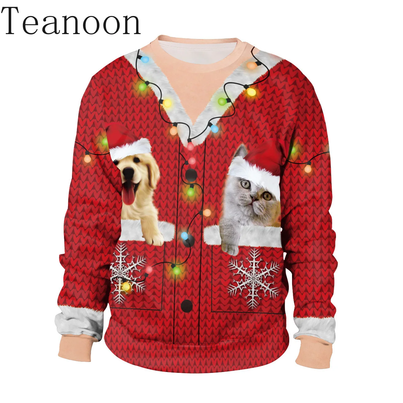 Teanoon Christmas Sweatshirt Pullovers Top Jesus Graphic Couple Tracksuit Carnival Fancy Dress Party Unisex Cosplay Costume