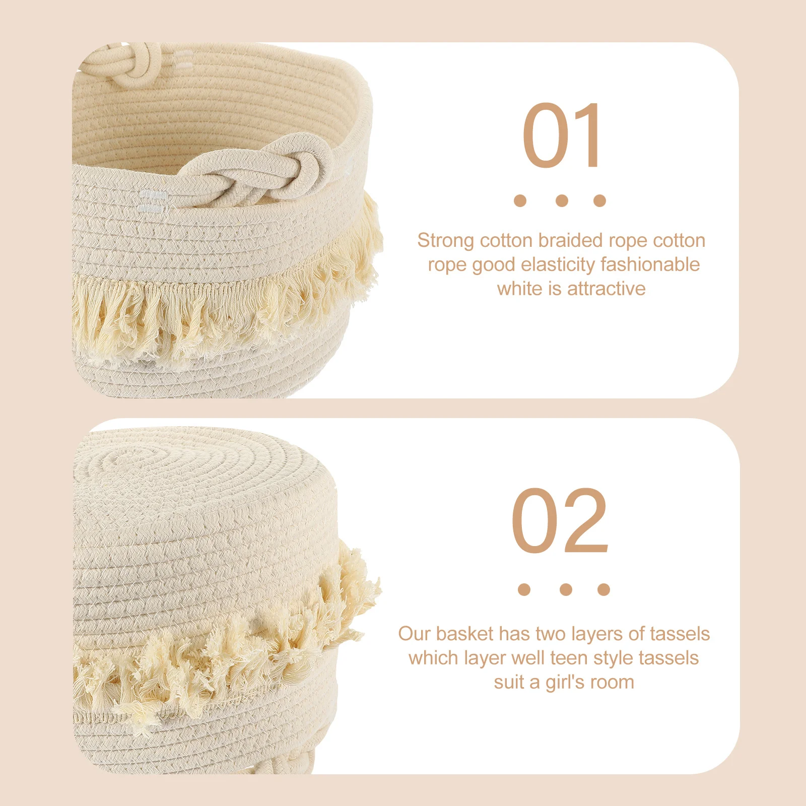 

Cotton Rope Woven Storage Basket Sturdy Sundries Organizer Decorative Bohemian Basket for Home Office Bathroom Storage and