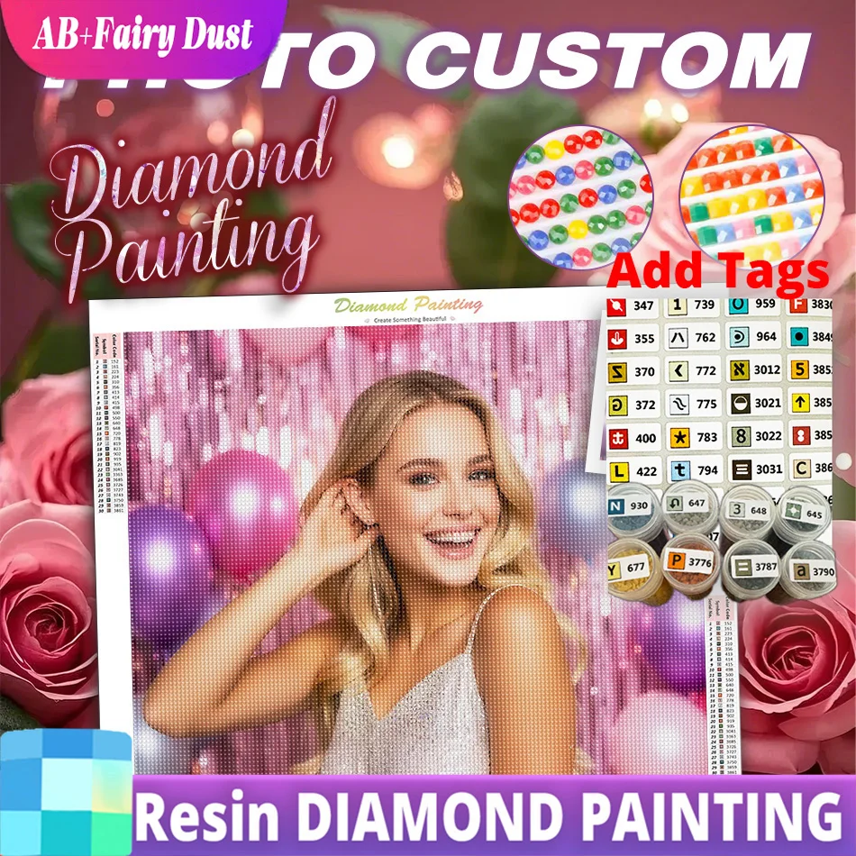 Resin Fairy Dust Diamond Painting  AB crystal Photo Custom Full Square Drill 5D DIY Private Cross Stitch 3D 5D Embroidery Decor