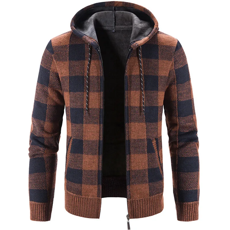 Winter 2022 New Men\'s Fleece Thickened Cardigan Knit Sweaters Male Loose Hooded Blusa De Frio Masculino Outwear Warm Coat