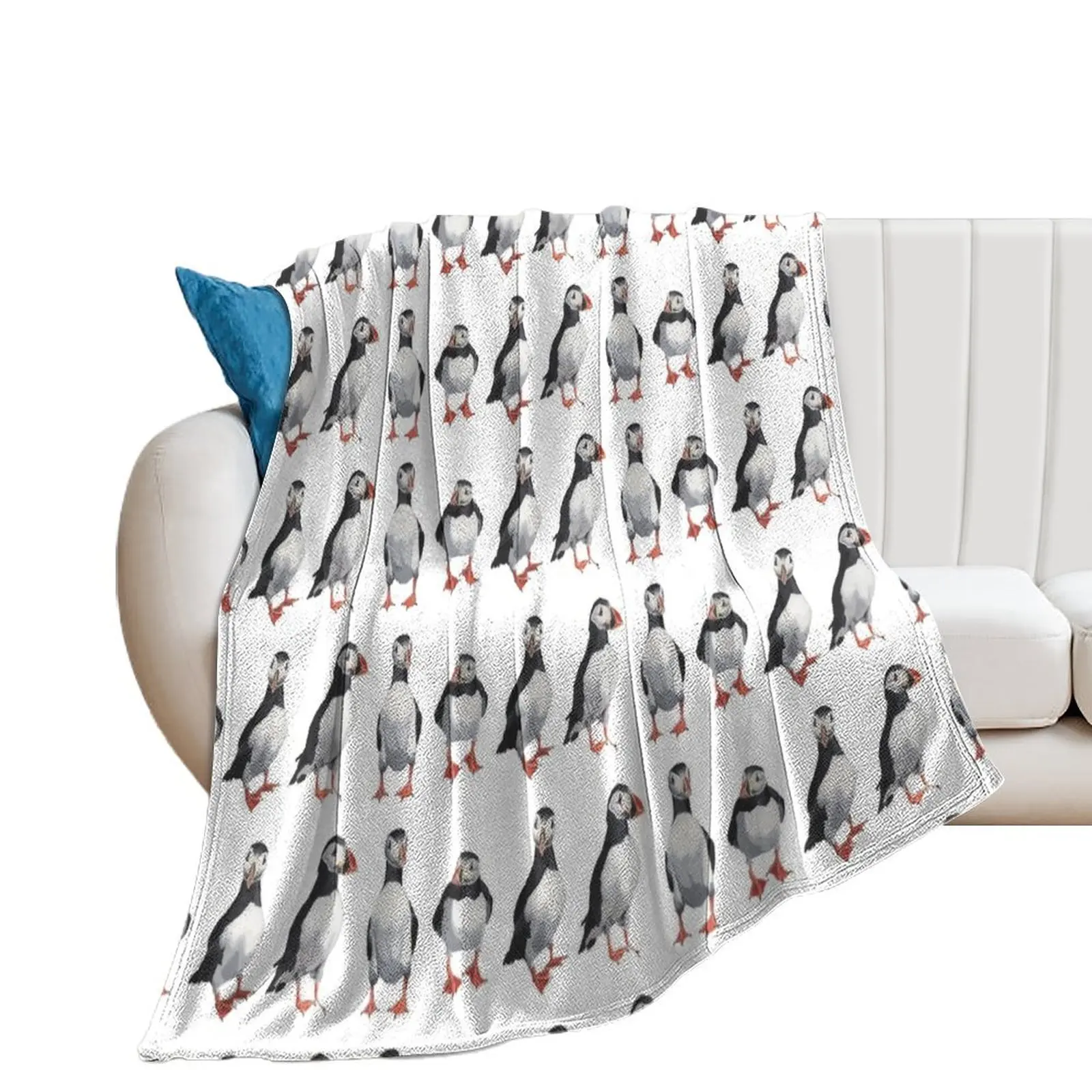 4 Puffins in a Line Throw Blanket Plaid on the sofa Comforter Blankets