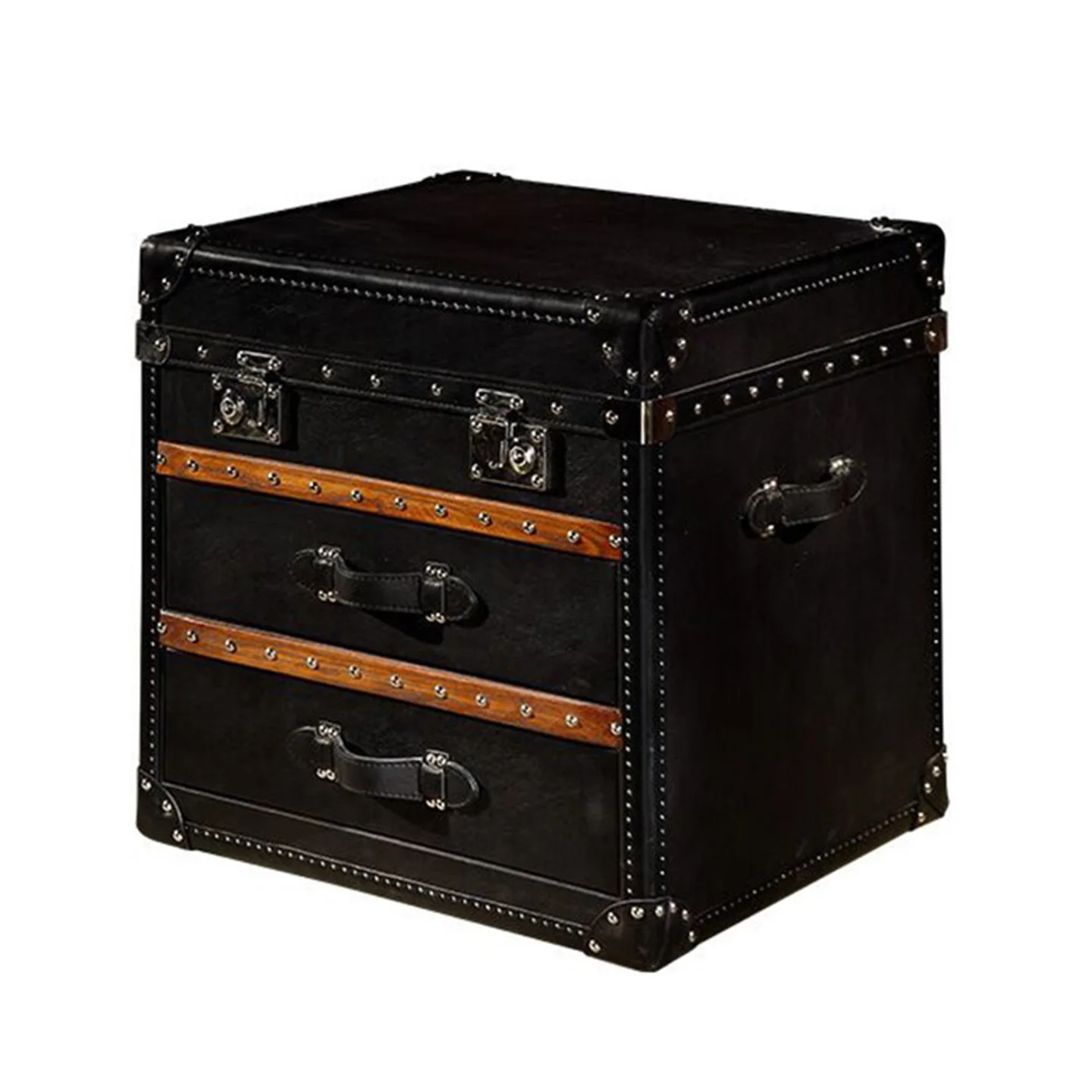 

Прикроватная тумба для отеля, черный кожаный декоративный шкаф, британский винный шкаф для B&B, бар для виски и сигар, кофейный столик