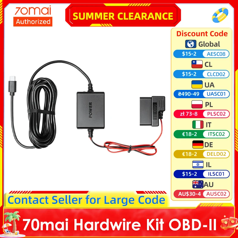 70mai OBD-II Hardwire Kit for Type-C Dash Cams
