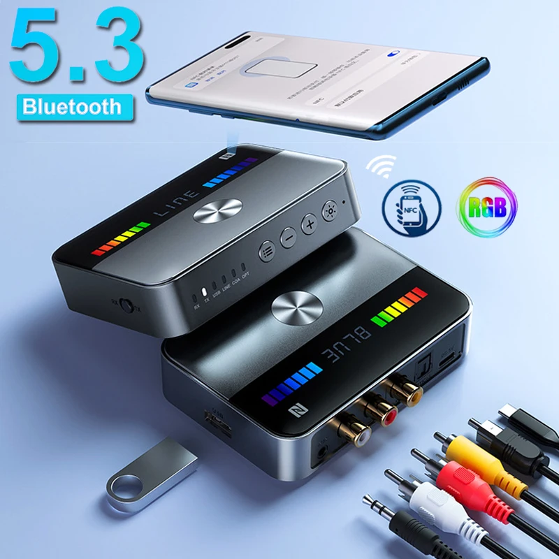 2 in 1 Bluetooth 5.3 Transmitter Receiver 3.5MM AUX aptX Adaptive LL HD Wireless Adapter Connect Two Bluetooth Headsets Phones