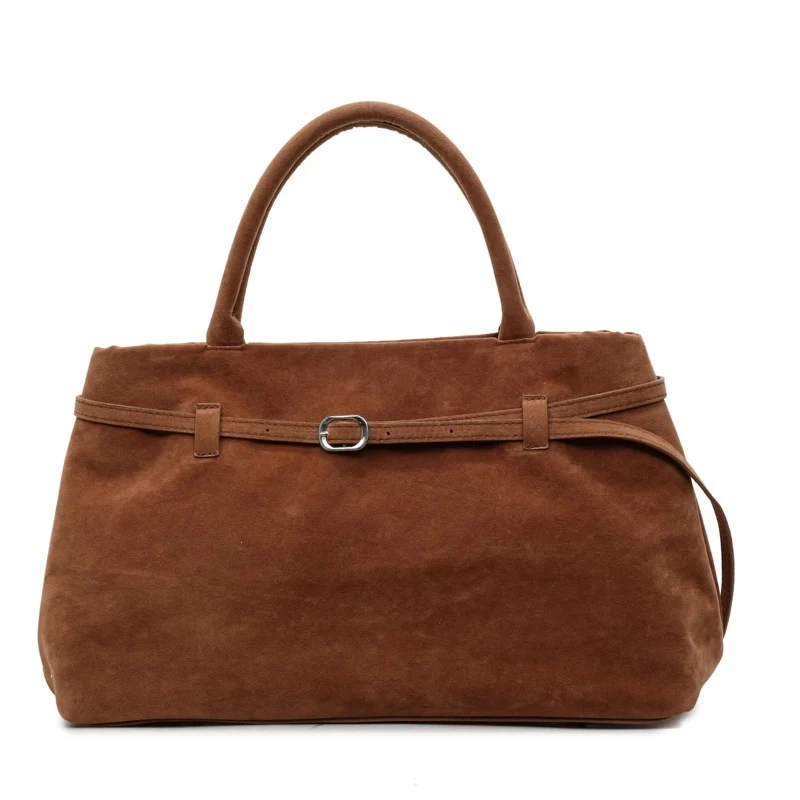 2026 Faux Suede Square Shoulder Bag Large Capacity Solid Simple Luxury Versatile Hasp Commute Women's Everyday Work