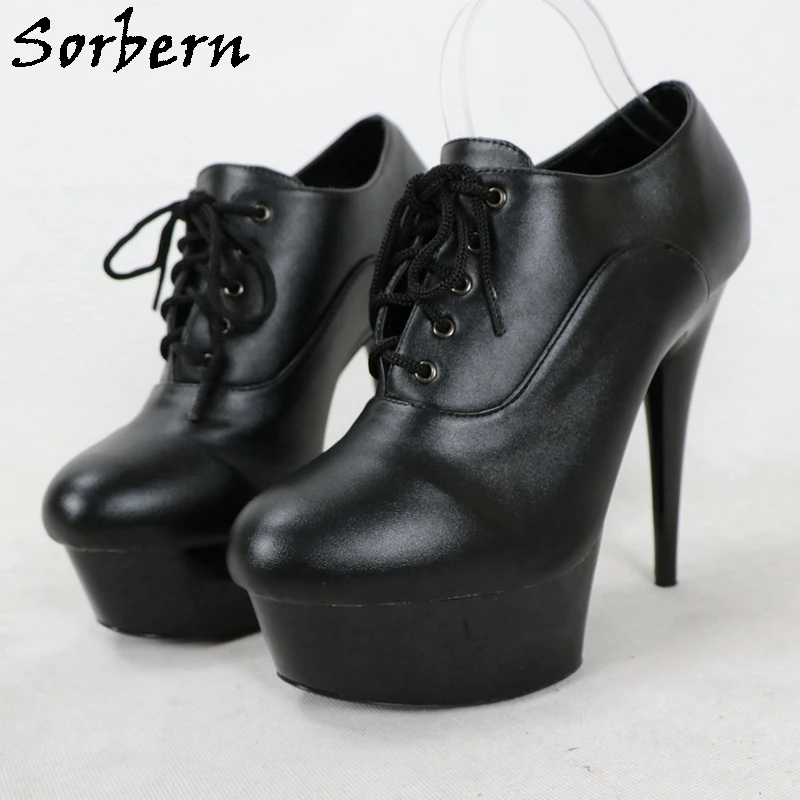 Sorbern 15Cm Stripper High Heel Pole Dance Women Pump Shoes Lace Up Round Toe Black Matte Custom 17Cm 20Cm Multi Colors