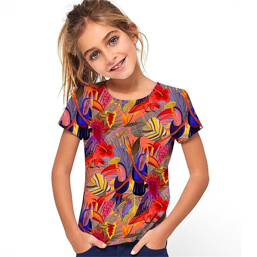 Animal bebê menina camiseta verão casual confortável respirável manga curta 3d impresso diversão meninas camiseta roupas infantis