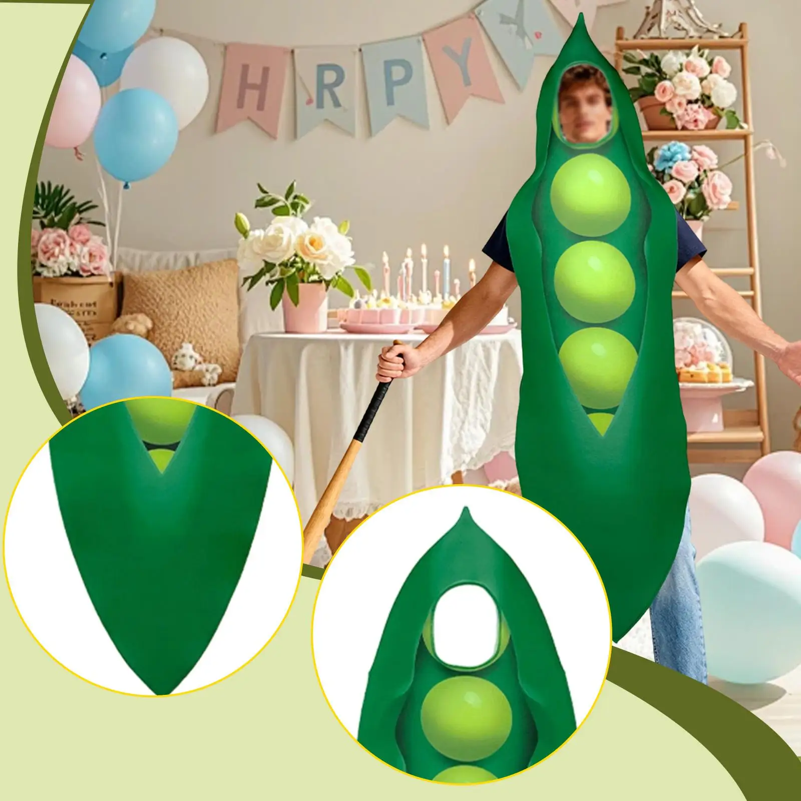 

Halloween Pea Pod Costume Fancy Dress Cute Lightweight Jumpsuit for Themed Party