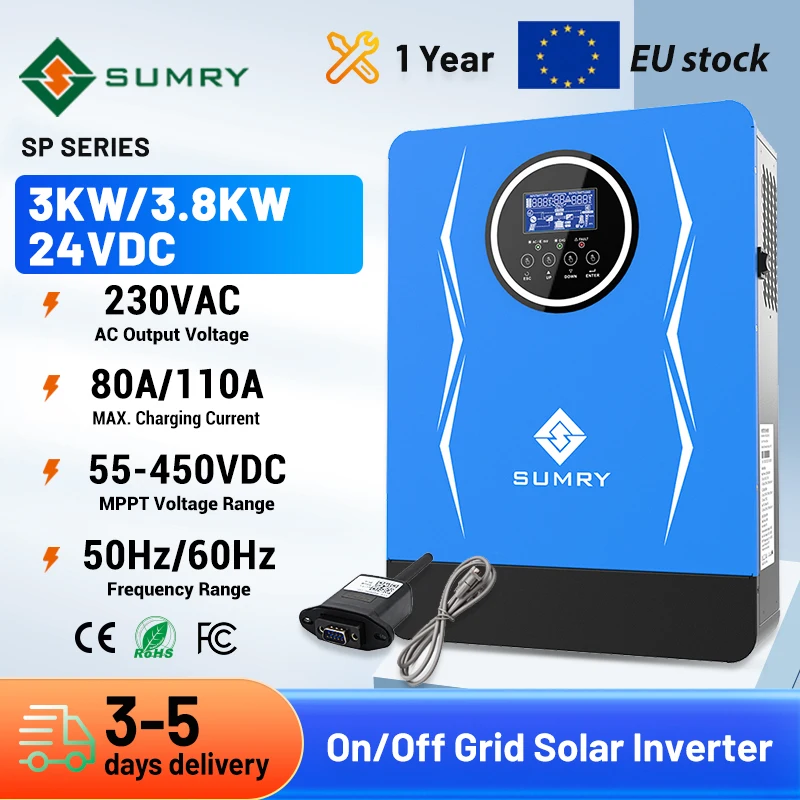 Sumry 3000w 3800w Hybrid Inverter 220/230v 24V Off Grid Solar Inverter 55-450v Mppt Solar Charger Power Home Inversor