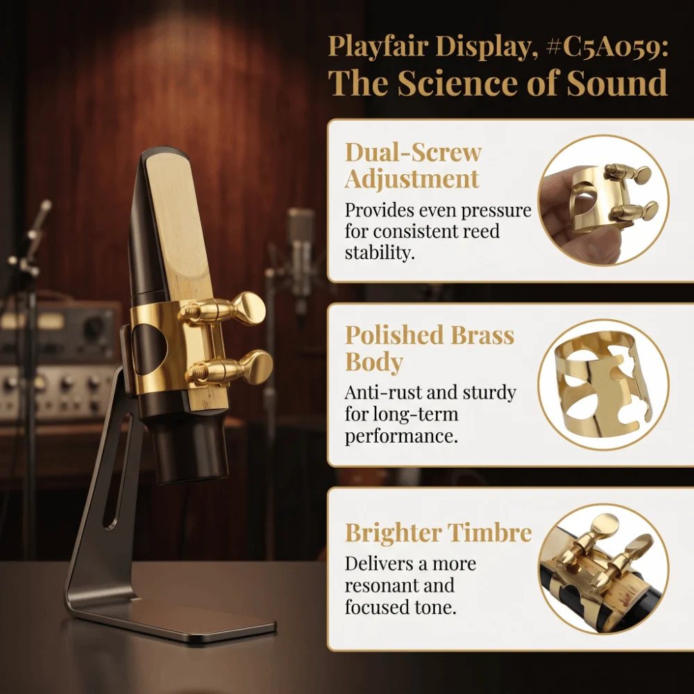 Adjustable Screw Saxophone Ligature Brass Material Double Screw Fastening Brass Ligature Polished Hollow Cut-out