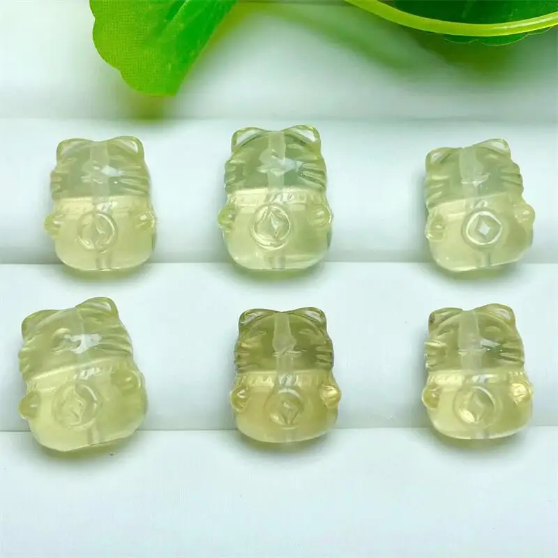 

5pcs Natural Citrine Fortune Cat Cartoon Cute Pendant DIY Necklace Bracelet Children Healing Fengshui Jewelry Gift