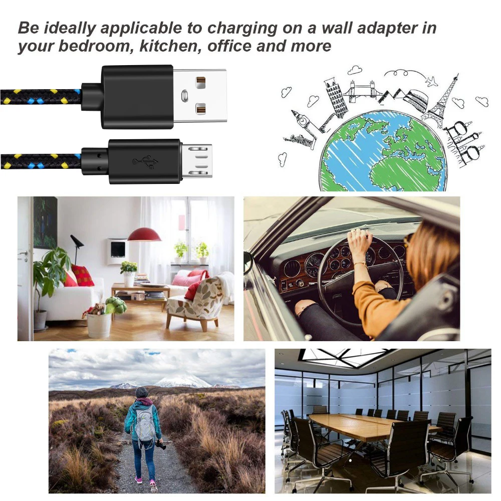 1/2/3M Micro USB Cable Fast Charging Cable For Xiaomi Android Mobile Phone Data Cable For Samsung Xiaomi Micro USB Charger Wires