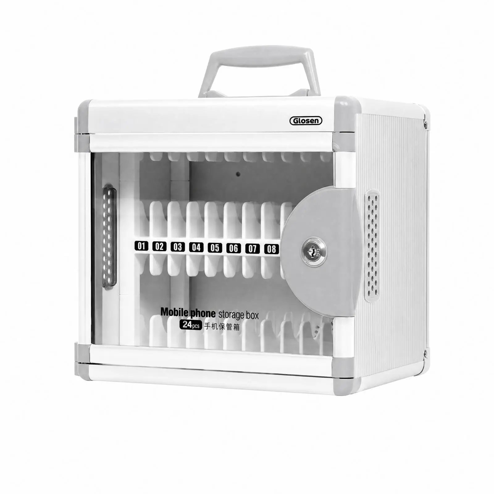 Multi Device Phone Storage Unit with Transparent Front Door and Key Lock for Classroom Meeting Room Organization