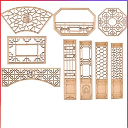 4pcs Chinese Wooden Window Miniature Furniture Dollhouse Accessories Model Building Material Interior Layout DIY Craft Ornament