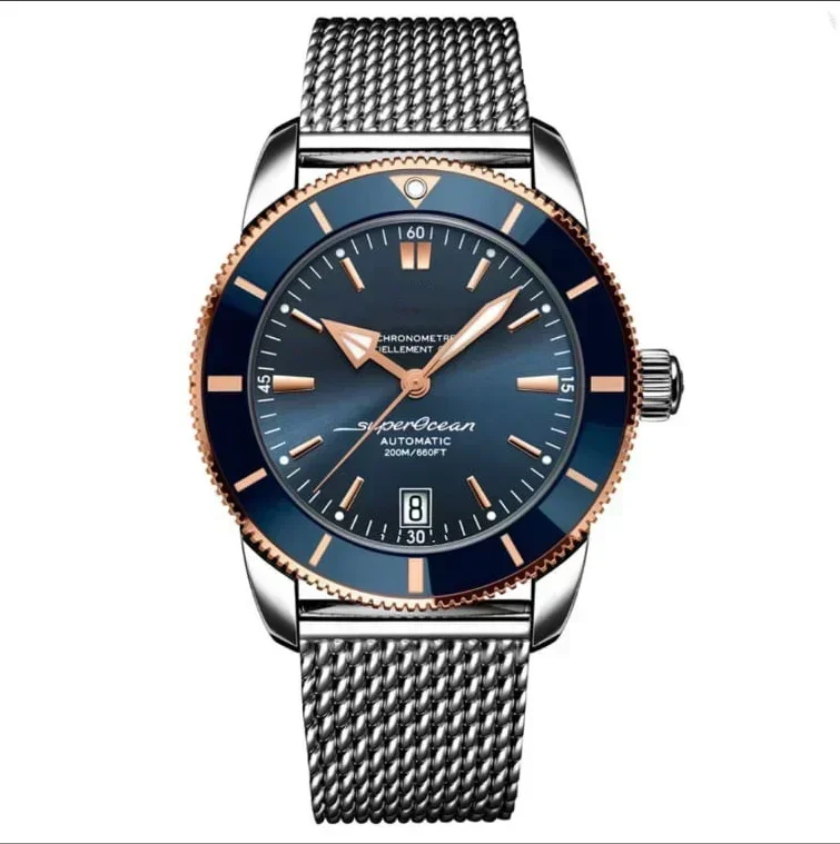 Luxury New Mens Superocean Automatic Mechanical Watch Stainless Steel Ceramic Bezel Black Blue Rubber Rose Gold Reloj Hombre