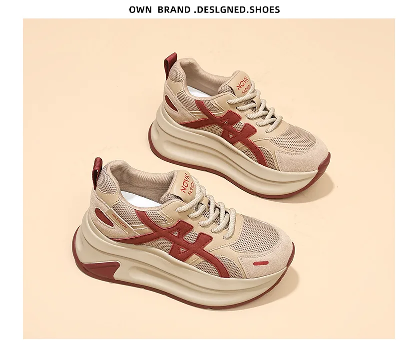 New Arrival 2026 Spring Chunky Sneakers Women's Thick Bottom Casual Mesh Shoes 8CM High Platform Breathable Sports Dad Shoes