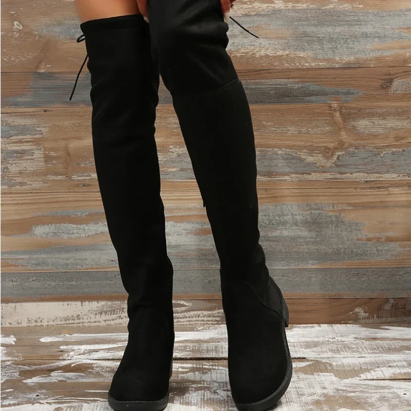 Plus Size 34-43 Winter Over The Knee Boots Women Stretch Fabric Thigh High Sexy Woman Shoes Black Long Boots Zapatos De Mujer