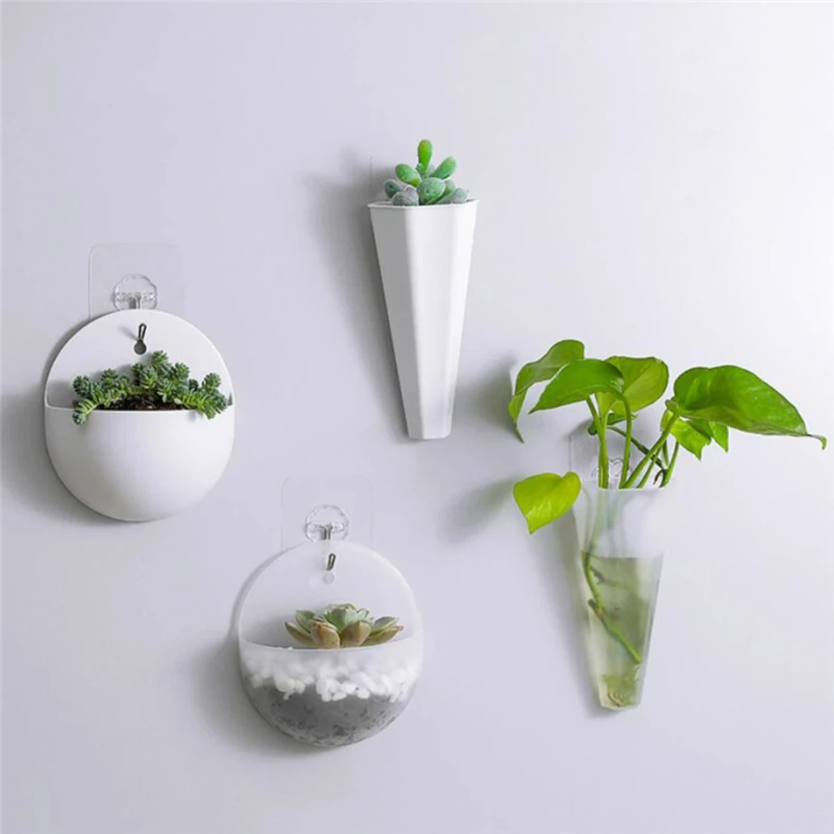 Design Plant Pot Wall-mounted Hydroponics Durable Wall Hanging Flower Pot Vase With Hook  Decorative Gardening Air plant Flowers