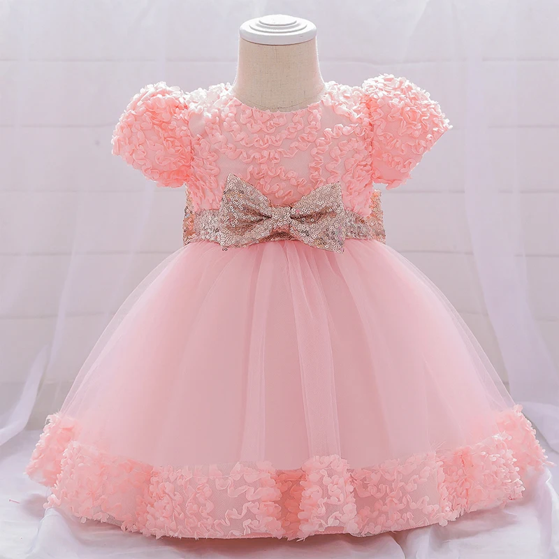 

Toddler Short Sleeve 1st Birthday Dress For Baby Girl Clothes Baptism Princess Dress Sequin Girls Party Gown Vestido 0-2 Year