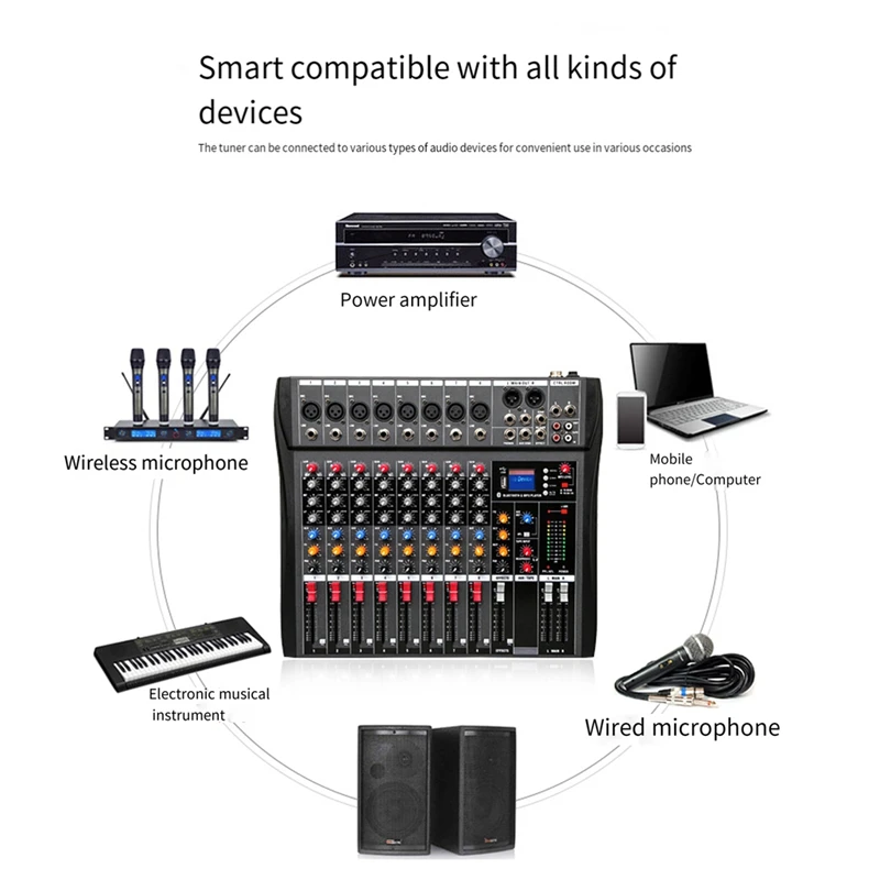 CT80 Professional Audio Mixer 8-Channel Bluetooth USB Effect 48V Recording Stage Party Sound Mixer Console