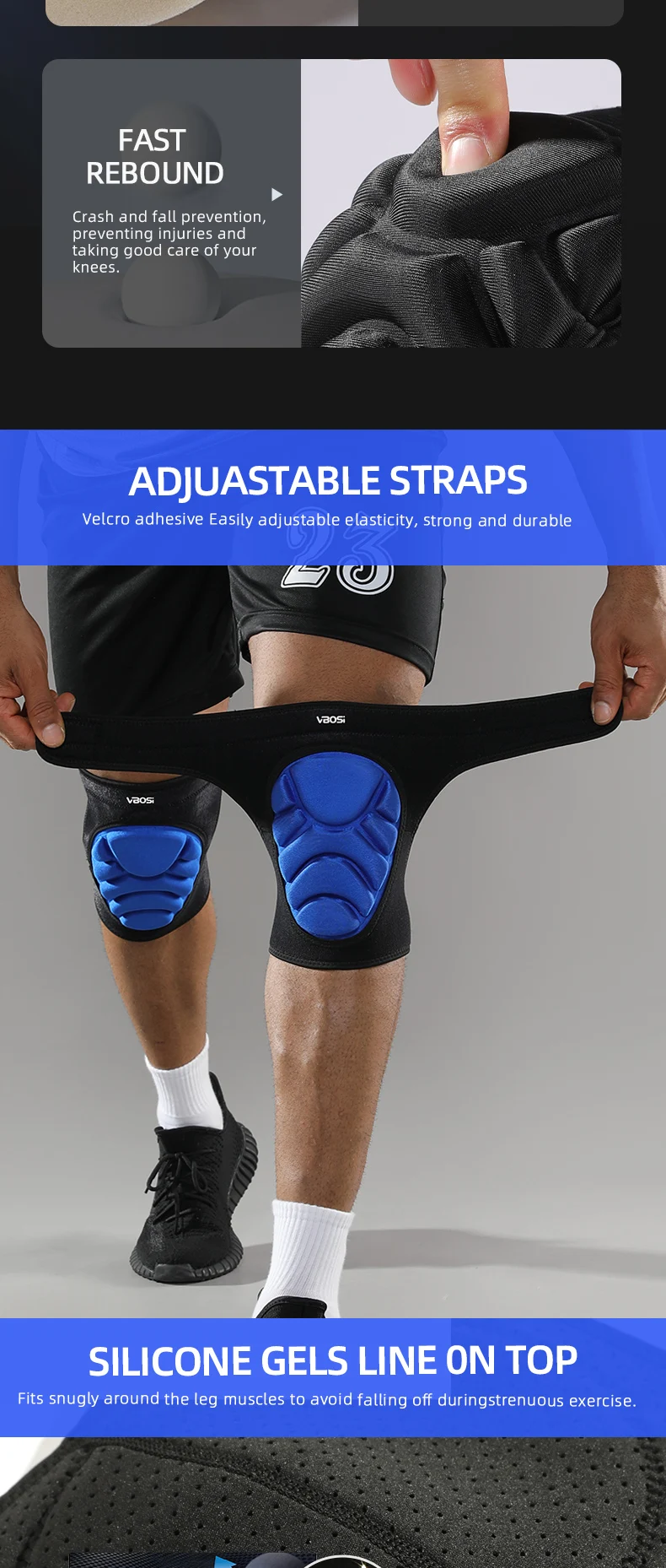 1 Paar Schwamm-Knieschoner, verstellbar, für Outdoor-Sport, Tanz, Volleyball, Anti-Sturz-Schaumstoff-Knieschoner für Männer und Frauen – Detail 4
