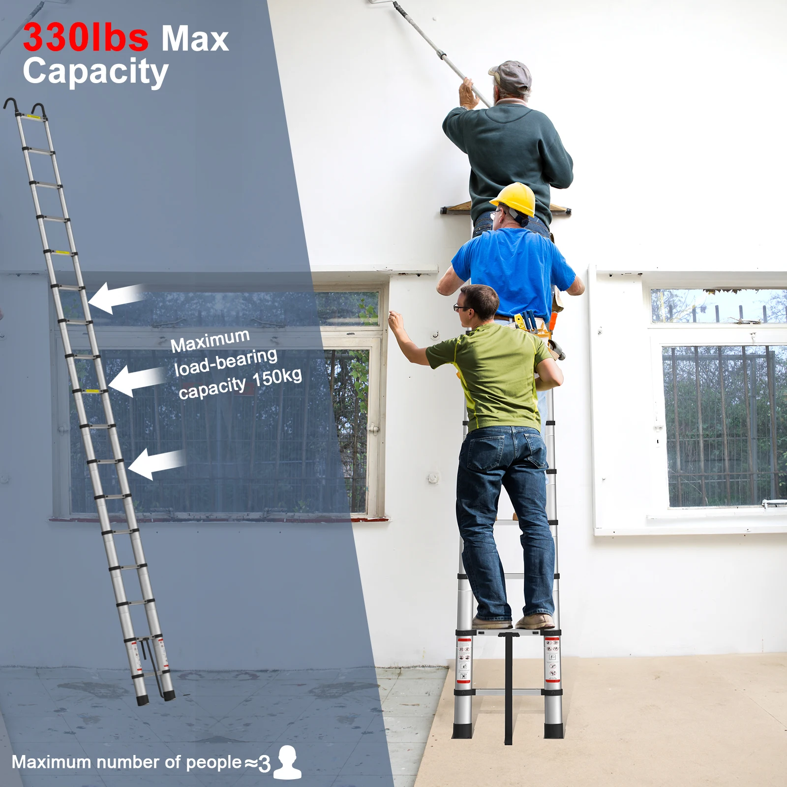 

Aluminum 5M extension ladder with hook escalera plegable multiusos de aluminio de 16,5 pies Perfect for Gardening and Roofing