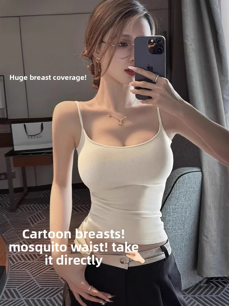 

White Strapl Bra with Chest Pad Inteated Design Spring Summer Outdoor Wear Small Chest Appears Large Underwear Outer Exp...