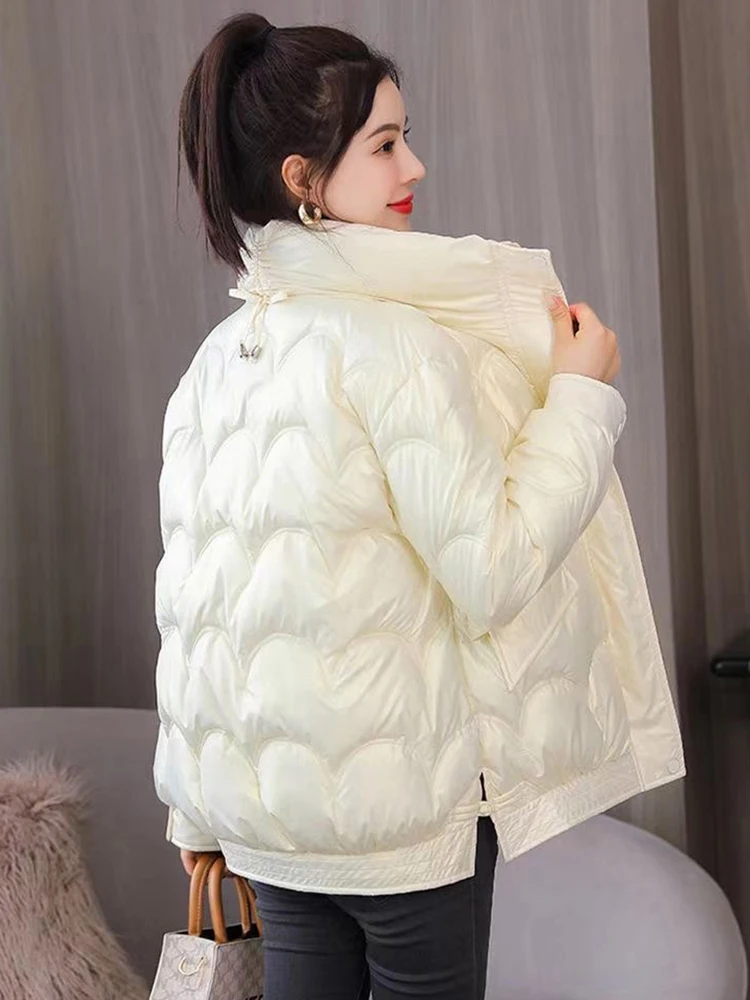 Winter Warm Thicken Women Short Parkas Korean Glossy Long Sleeve Windproof Outwear Hooded Loose Cotton Padded Puffer Jacket