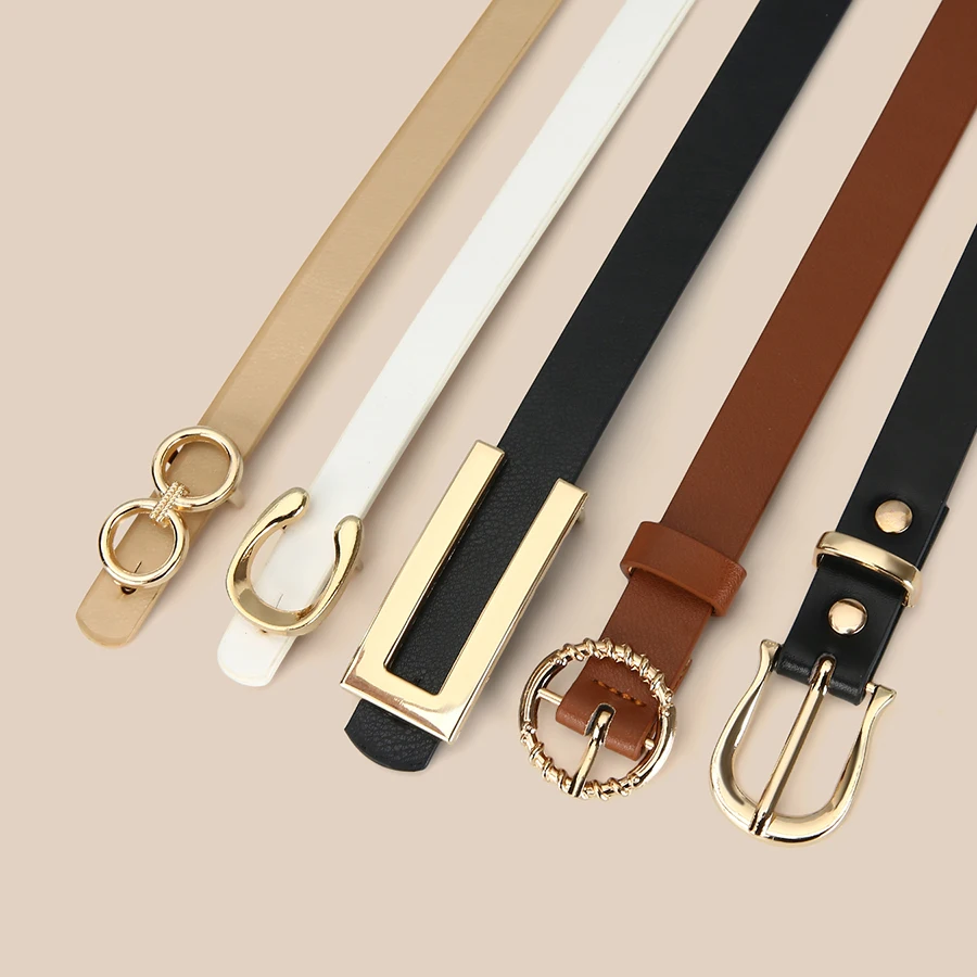 5pcs Belt Women Fashion PU Leather Thin Belts with Alloy Buckles in Solid Color Simple Pin Buckle Thin Belt For Jeans Dresses​