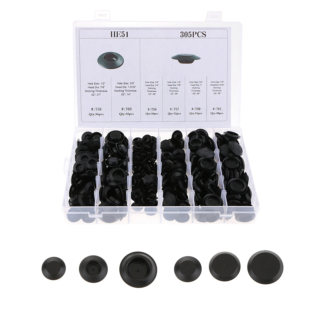 305 Pieces 6 Kinds In Blanking Plug Body Hole Bungs Stopper Kits