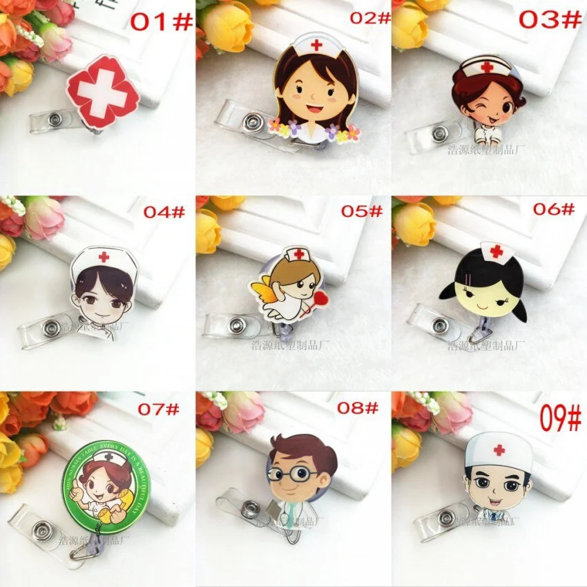 1 قطعة الكرتون بكرة الشارة القابلة للسحب عالية الجودة سيليكون ممرضة Exihibiton ID اسم بطاقة شارة حامل اللوازم المكتبية دبابيس