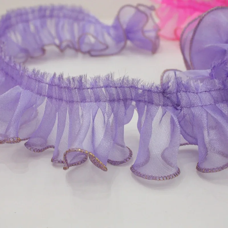 30yards gold edge Ruffle Ruffle Lace Edge Trim Pleated Ribbon Fabric Hem 2.16\'\'Width