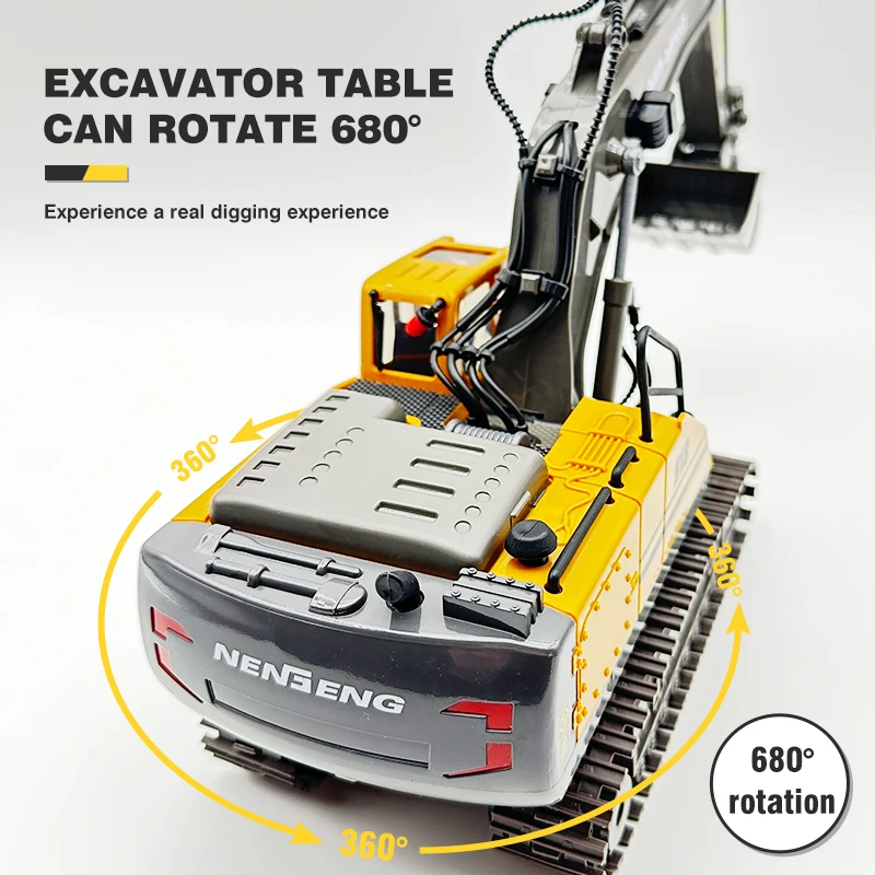 1/20 RC Car 2.4G Remote Control Excavator Construction Engineering Vehicle With 680 Degree Rotation Model Toys for Boys Kid Gift