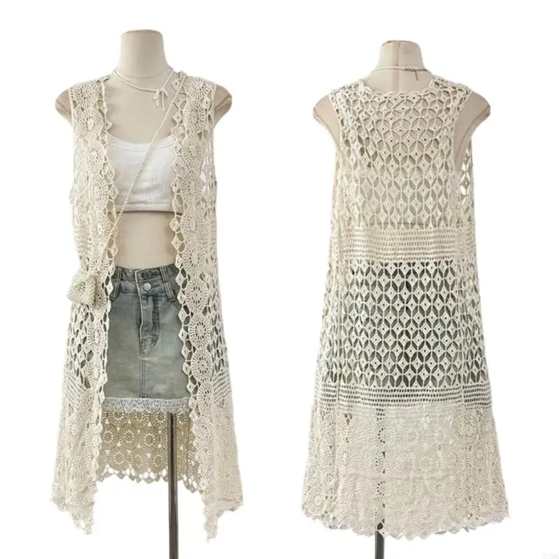 Stilvoller weiße Häkelspitzenstrickbluse Sommer Mesh Strick Bluse freundliche Stoff Ärmel Strandkleidung für Damen 6xda